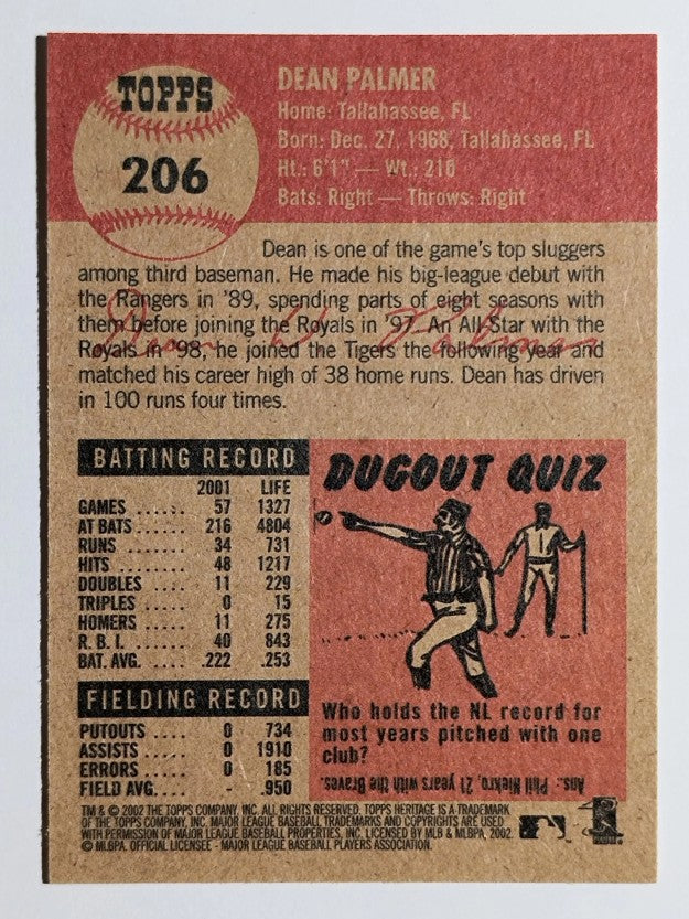 2002 Topps Heritage #206 Dean Palmer
