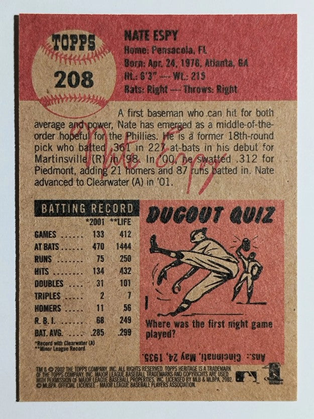 2002 Topps Heritage #208 Nate Espy RC