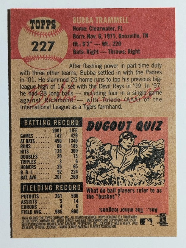 2002 Topps Heritage #227 Bubba Trammell