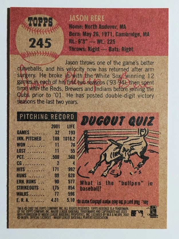 2002 Topps Heritage #245 Jason Bere