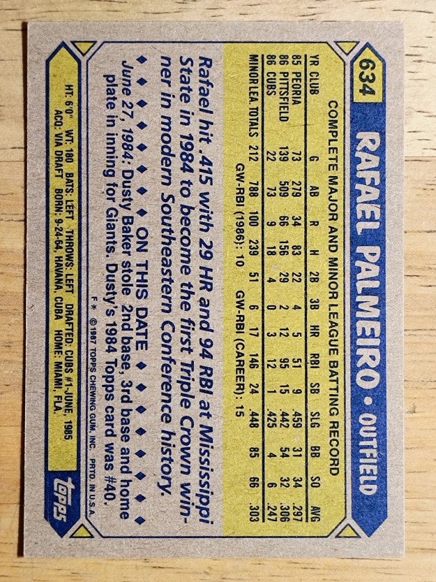1987 Topps #634 Rafael Palmeiro RC