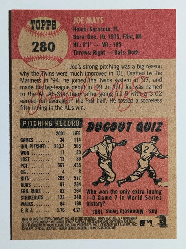 2002 Topps Heritage #280 Joe Mays
