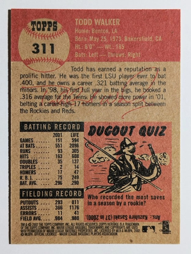 2002 Topps Heritage #311 Todd Walker
