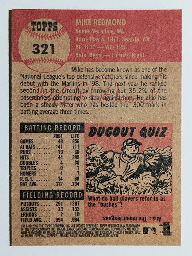 2002 Topps Heritage #321 Mike Redmond