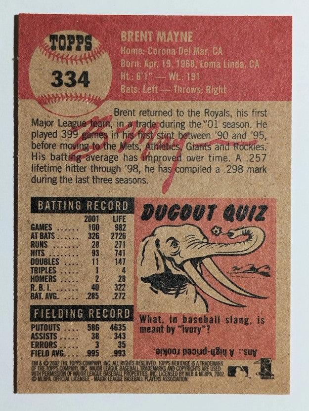 2002 Topps Heritage #334 Brent Mayne