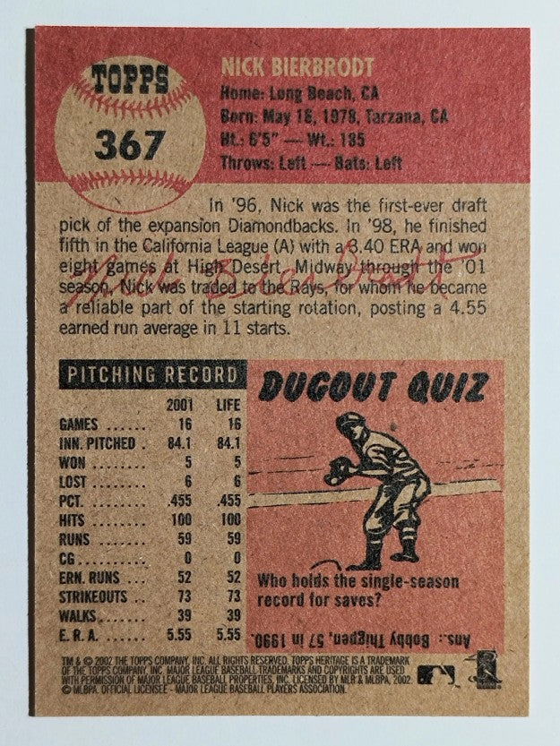 2002 Topps Heritage #367 Nick Bierbrodt SP