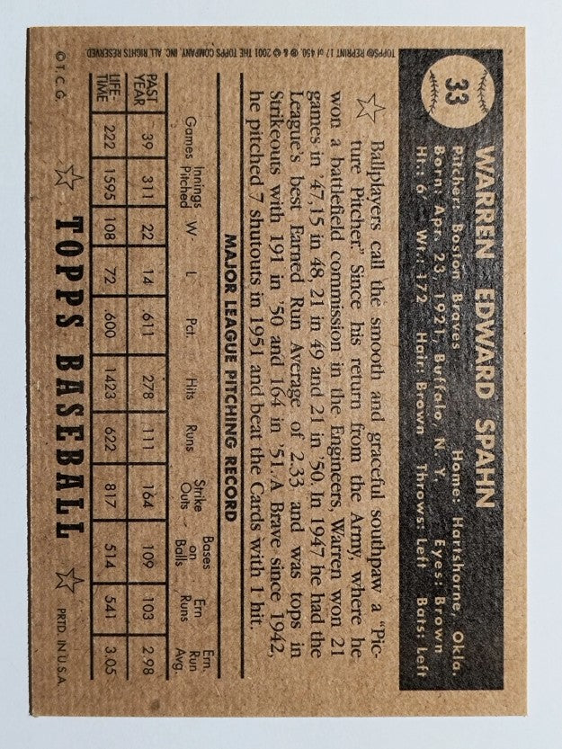 2001 Topps Archives #17 Warren Spahn 52