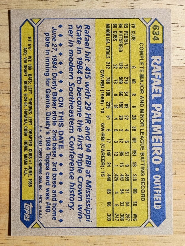 1987 Topps #634 Rafael Palmeiro RC