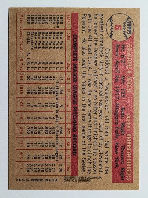 2001 Topps Archives #97 Sal Maglie 57