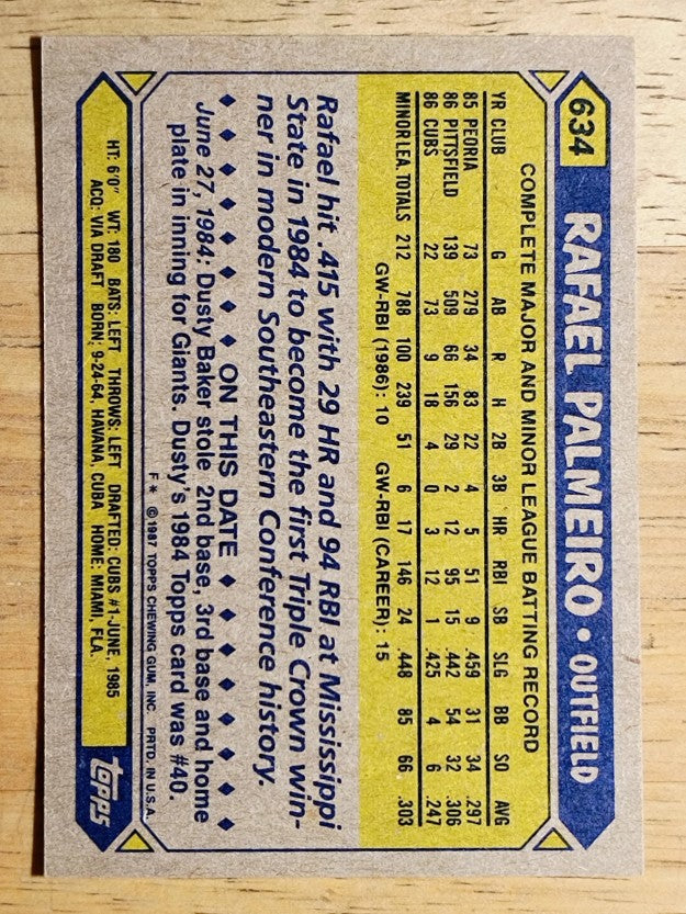 1987 Topps #634 Rafael Palmeiro RC