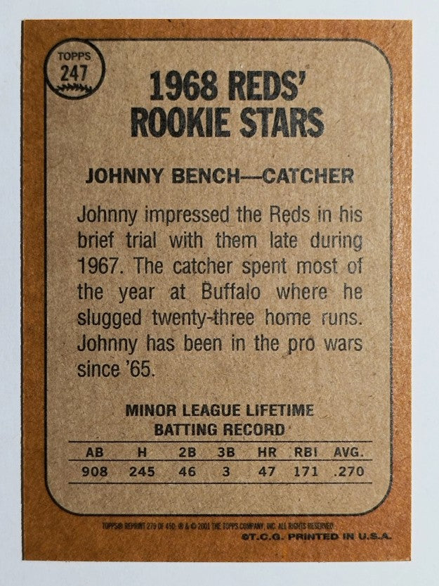 2001 Topps Archives #279 Johnny Bench 68