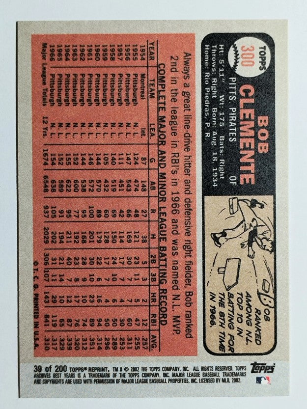 2002 Topps Archives #39 Roberto Clemente 66