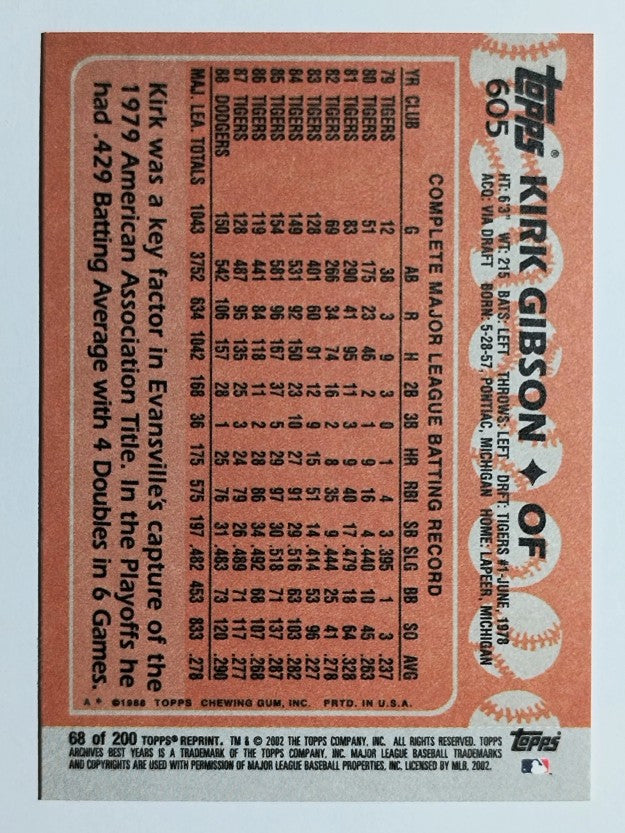 2002 Topps Archives #68 Kirk Gibson 88