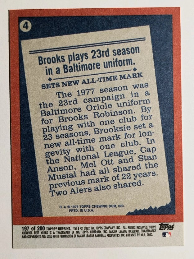 2002 Topps Archives #197 Brooks Robinson 78 HL