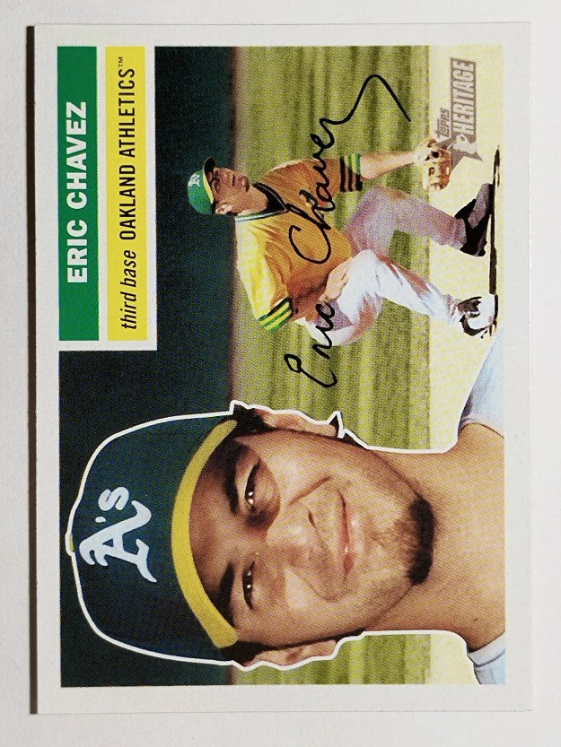2005 Topps Heritage #155A Eric Chavez Green Cap