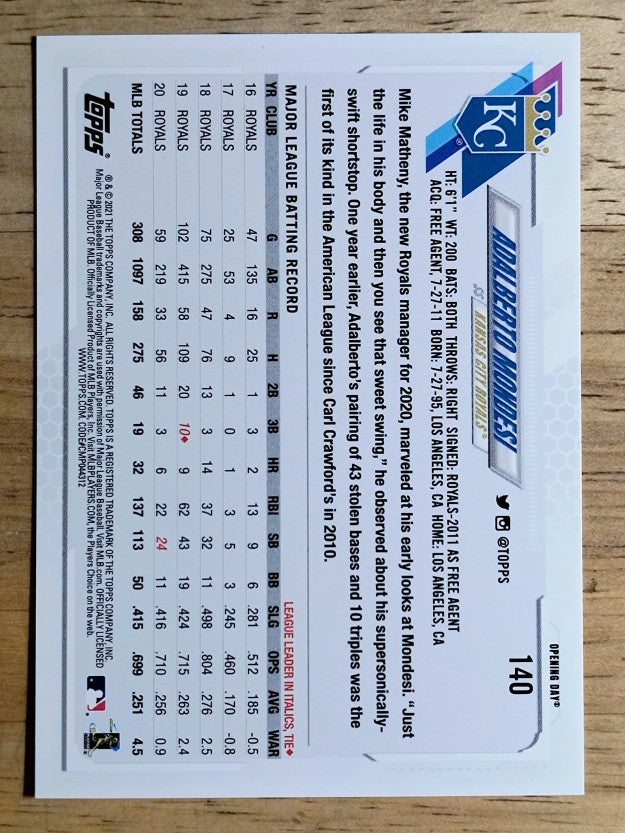 2021 Topps Opening Day #140 Adalberto Mondesi