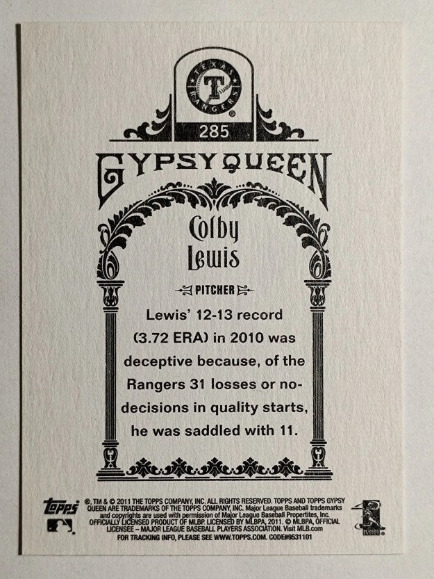 2011 Topps Gypsy Queen #285 Colby Lewis