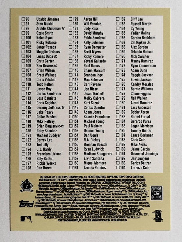 2011 Topps Gypsy Queen Checklists #1 1-194