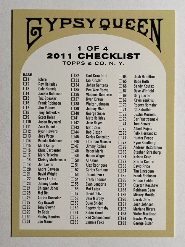 2011 Topps Gypsy Queen Checklists #1 1-194