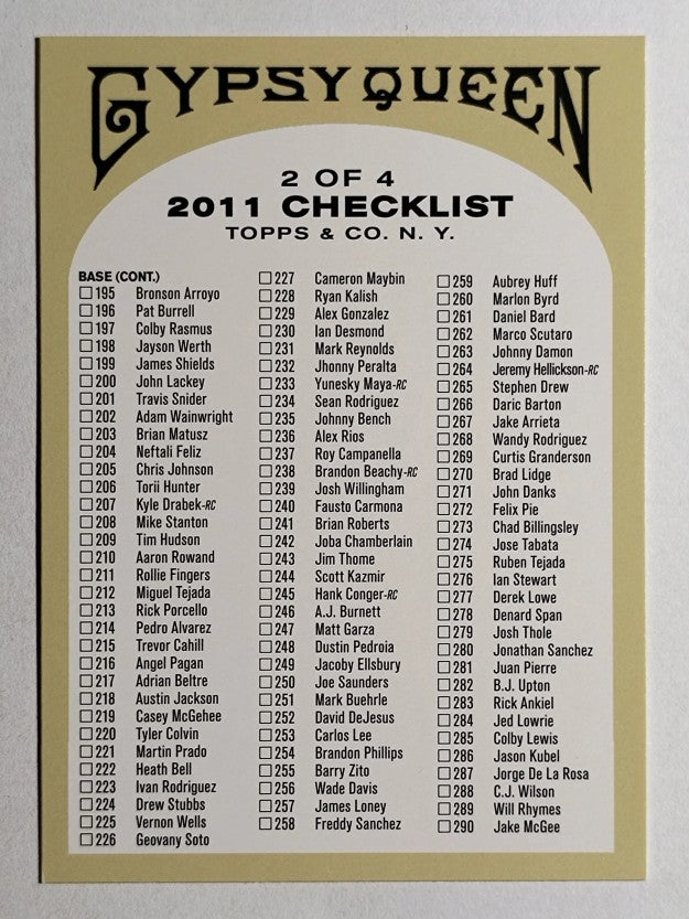 2011 Topps Gypsy Queen Checklists #2 195-Inserts