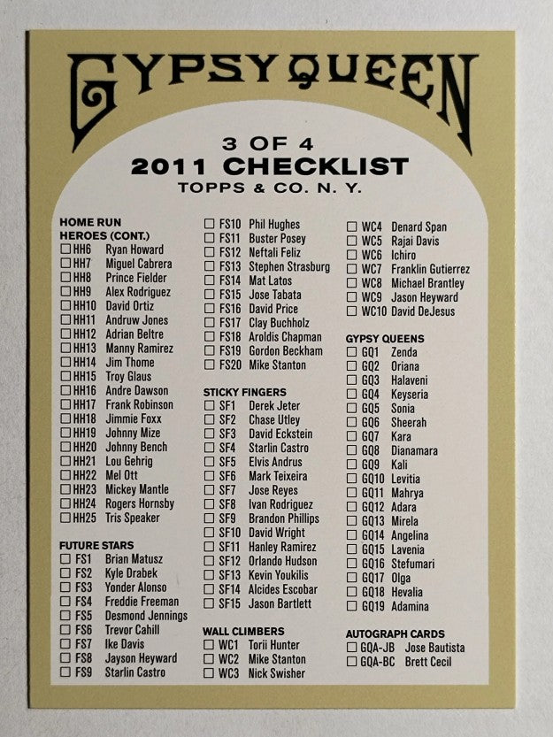 2011 Topps Gypsy Queen Checklists #3 Inserts