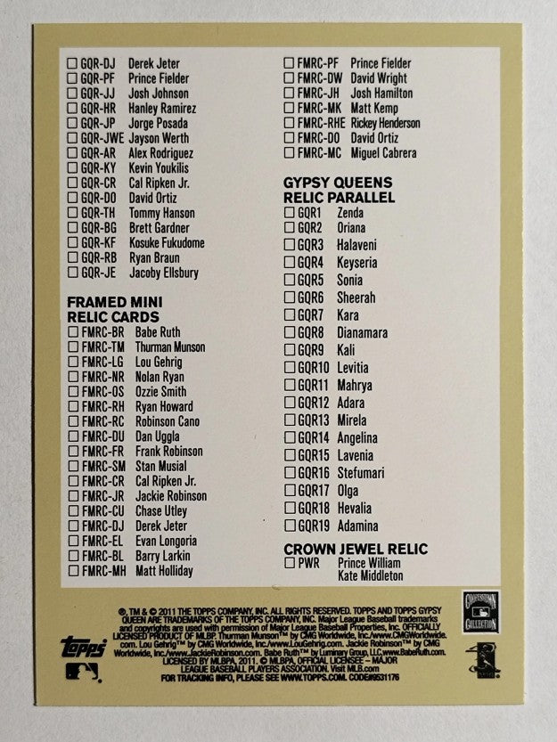 2011 Topps Gypsy Queen Checklists #4 Inserts