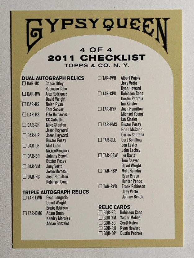 2011 Topps Gypsy Queen Checklists #4 Inserts