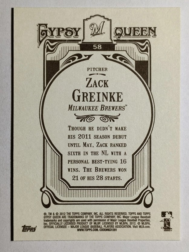 2012 Topps Gypsy Queen #58 Zack Greinke