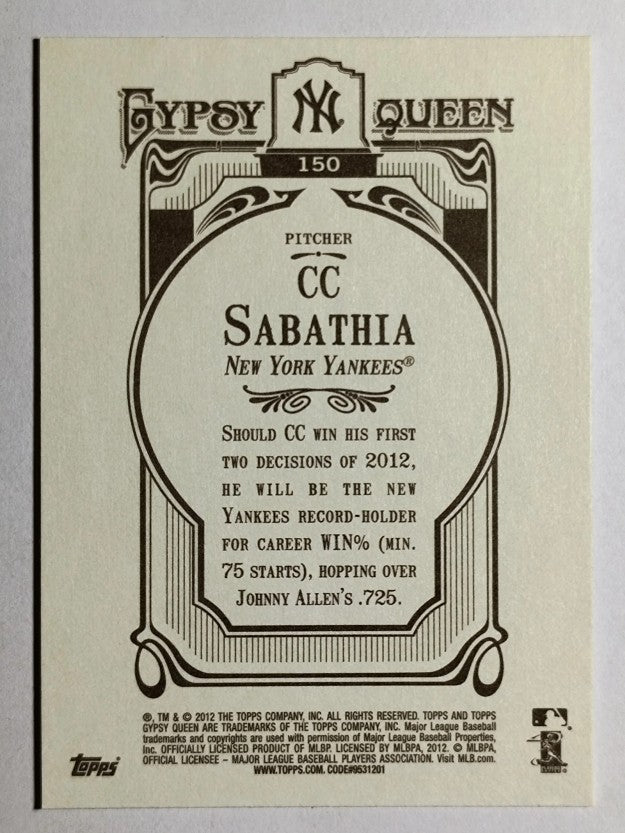 2012 Topps Gypsy Queen #150A CC Sabathia