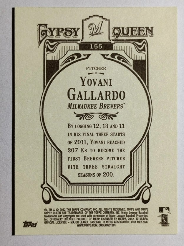 2012 Topps Gypsy Queen #155 Yovani Gallardo