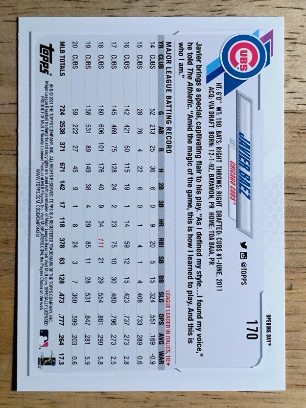 2021 Topps Opening Day #170 Javier Baez