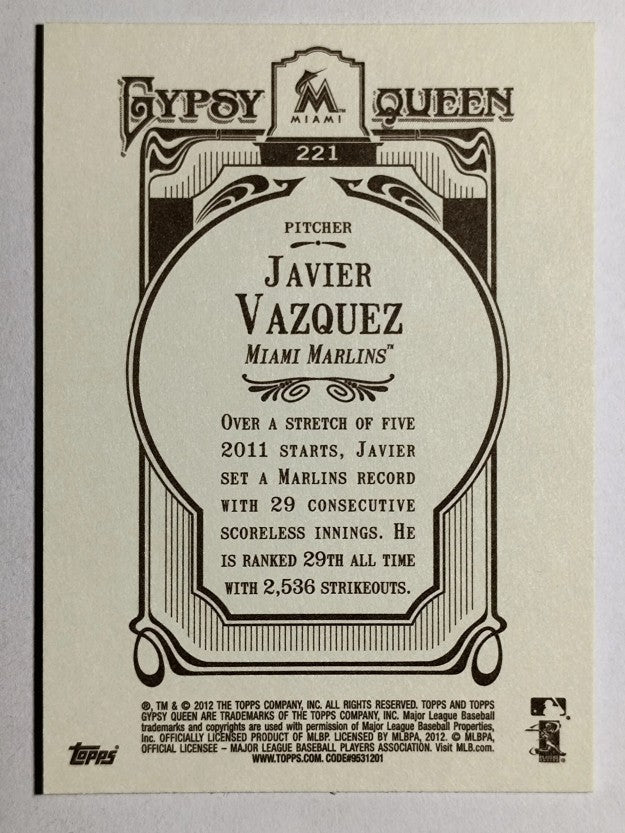 2012 Topps Gypsy Queen #221 Javier Vazquez