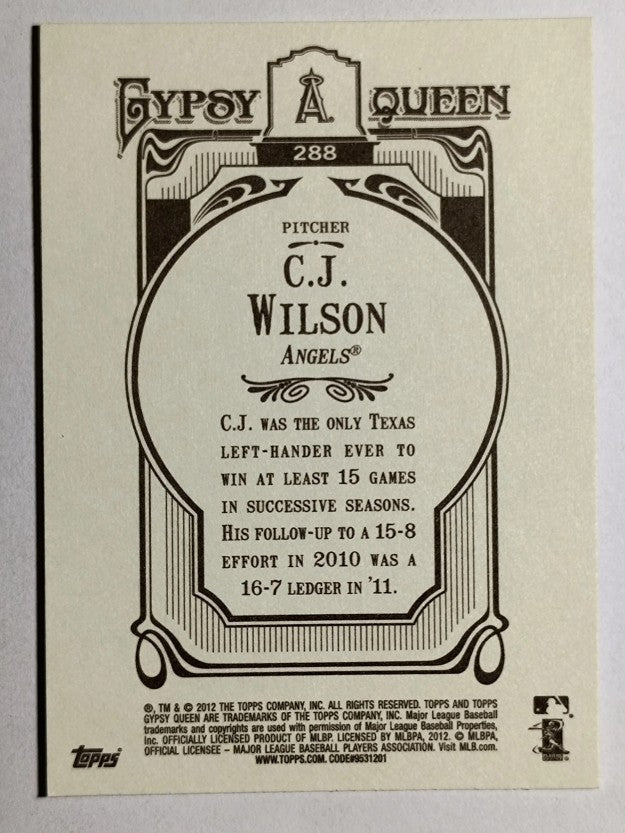 2012 Topps Gypsy Queen #288A C.J. Wilson