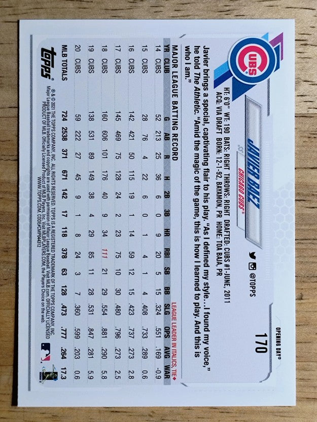 2021 Topps Opening Day #170 Javier Baez