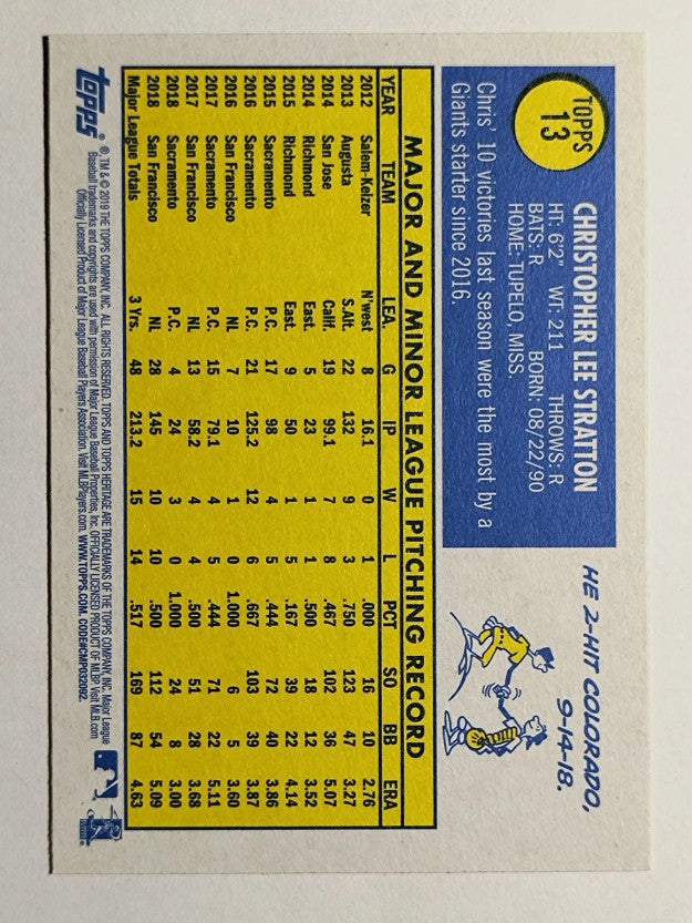 2019 Topps Heritage #13 Chris Stratton
