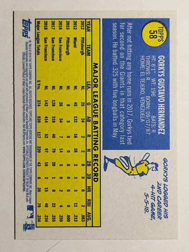 2019 Topps Heritage #58 Gorkys Hernandez