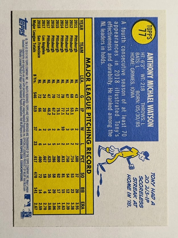 2019 Topps Heritage #77 Tony Watson