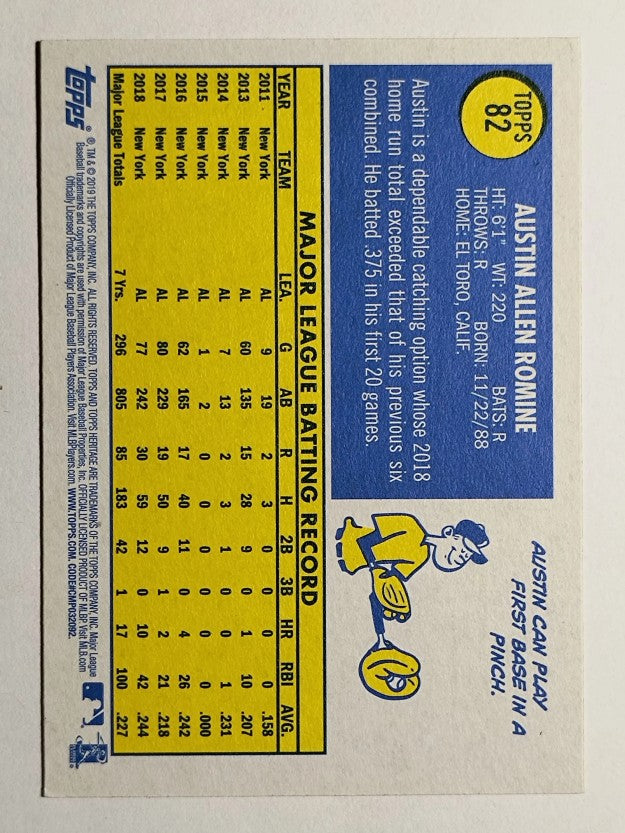 2019 Topps Heritage #82 Austin Romine