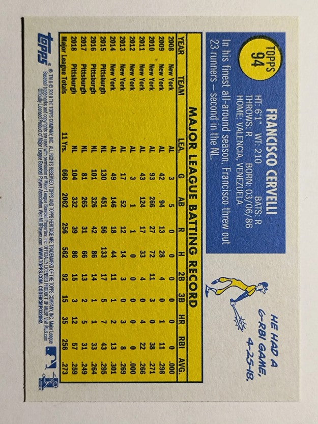 2019 Topps Heritage #94 Francisco Cervelli