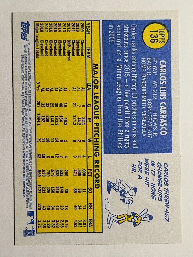 2019 Topps Heritage #136 Carlos Carrasco