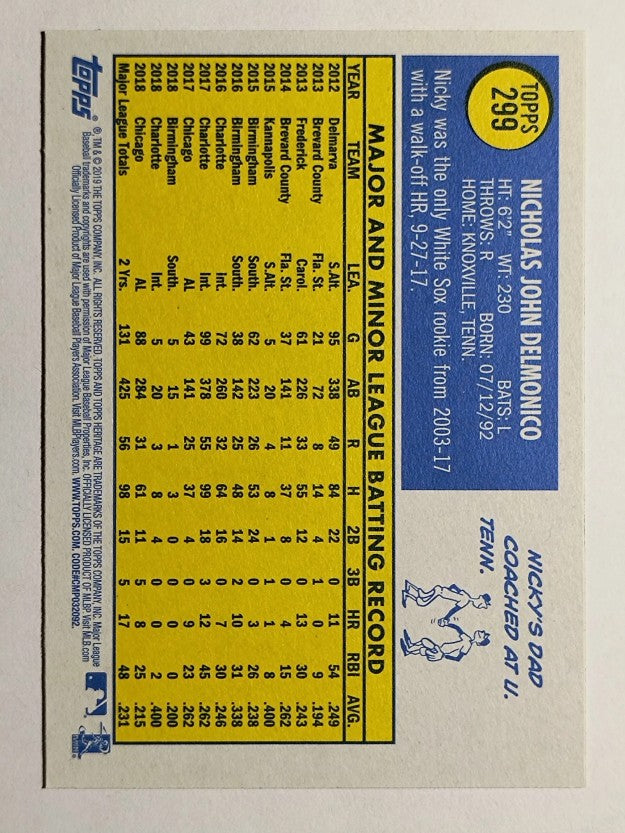 2019 Topps Heritage #299 Nicky Delmonico