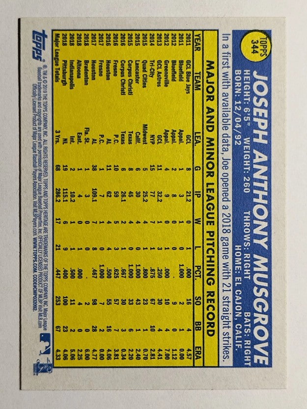 2019 Topps Heritage #344 Joe Musgrove