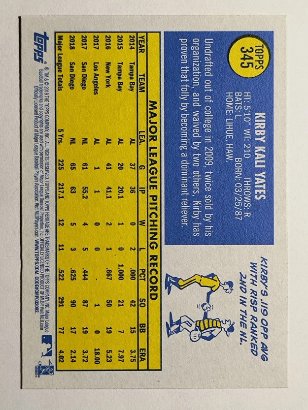 2019 Topps Heritage #345 Kirby Yates