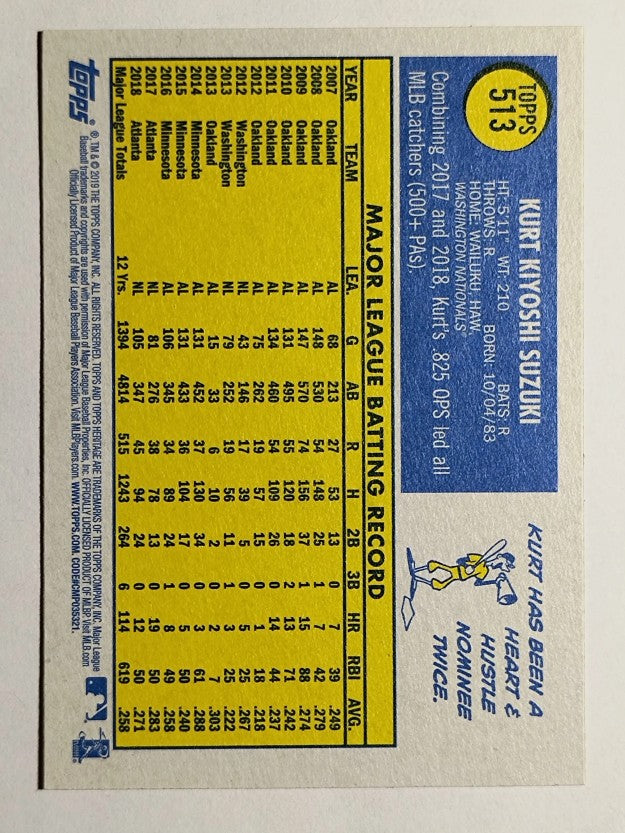 2019 Topps Heritage #513 Kurt Suzuki