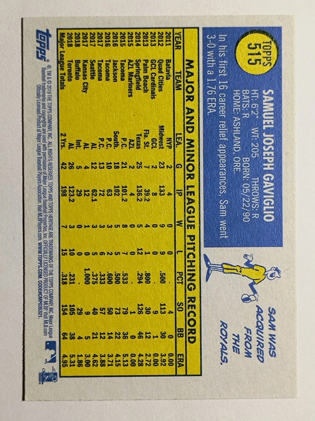 2019 Topps Heritage #515 Sam Gaviglio
