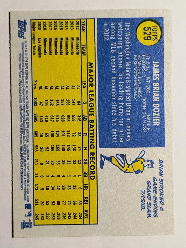 2019 Topps Heritage #529 Brian Dozier