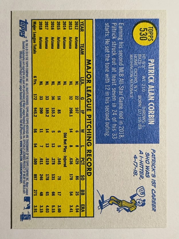 2019 Topps Heritage #530 Patrick Corbin