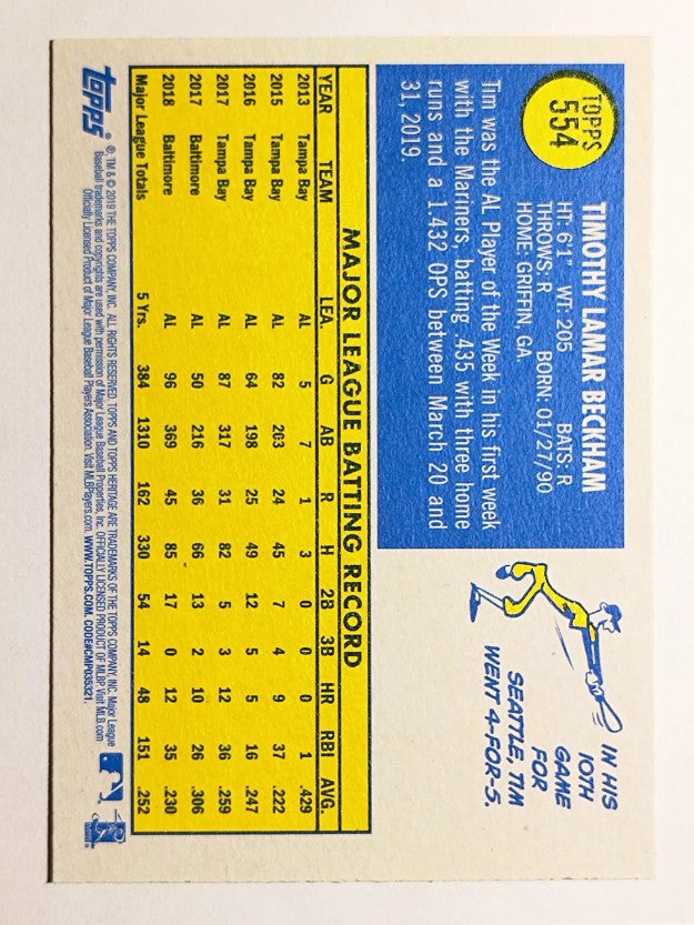 2019 Topps Heritage #554 Tim Beckham