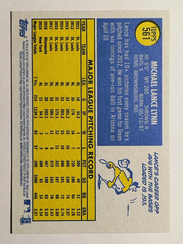 2019 Topps Heritage #561 Lance Lynn