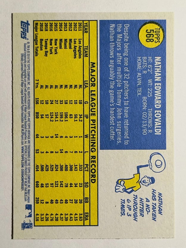 2019 Topps Heritage #568 Nathan Eovaldi